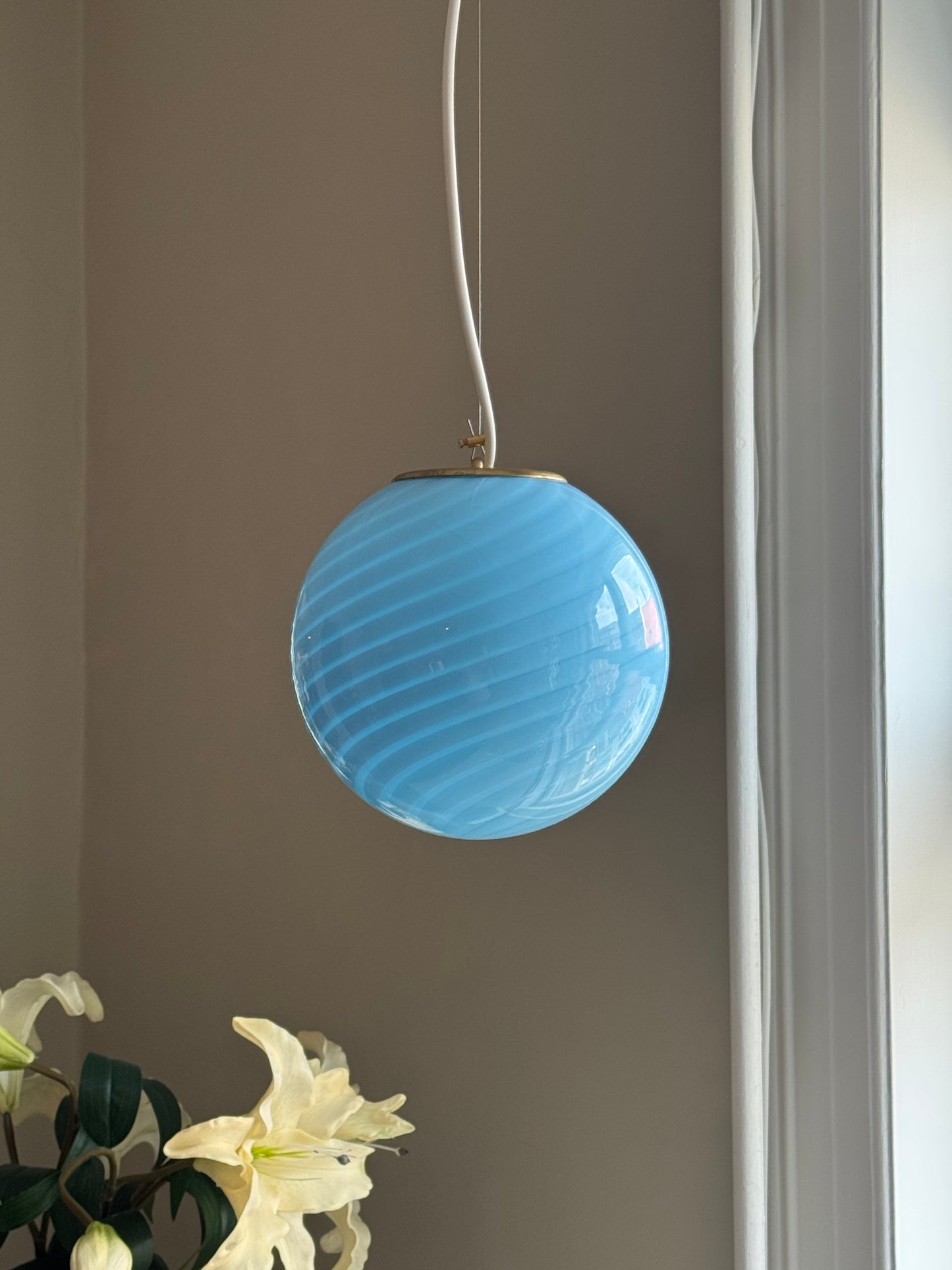 Murano pendel i blå swirl, 20 cm (på forespørgsel)