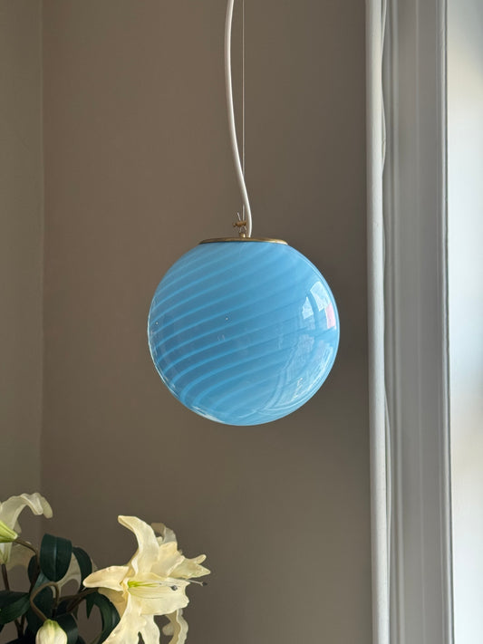 Murano pendel i blå swirl, 20 cm (på forespørgsel)