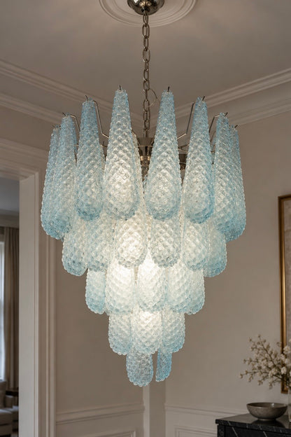 Murano lysekrone | Dråber | 52 glas | Blå