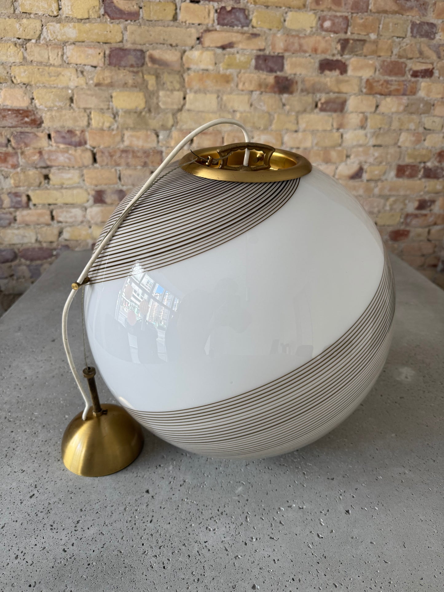 Stor vintage Murano pendel m. brun swirl, 40 cm