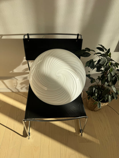 Vintage Murano white pendant lamp with brass canopy, 40 cm