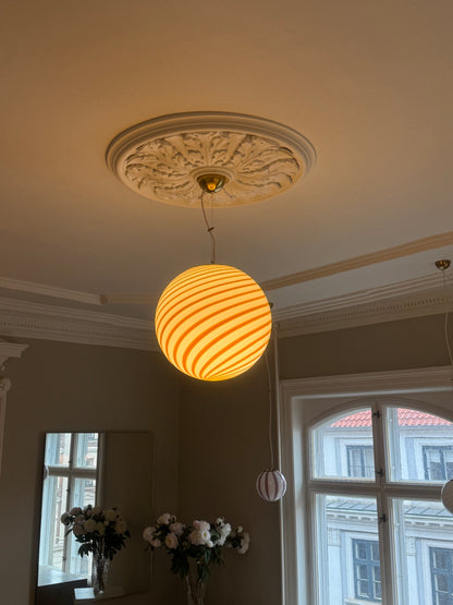 Hvid og gul Murano bolche pendel lampe, 40 cm