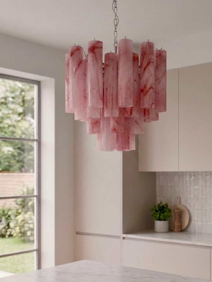 Murano lysekrone | Tuber | 36 glas | Lyserød alabaster