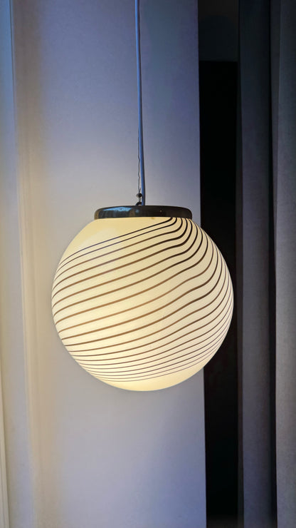 Murano round pendant with cream brown and white swirl, 25cm