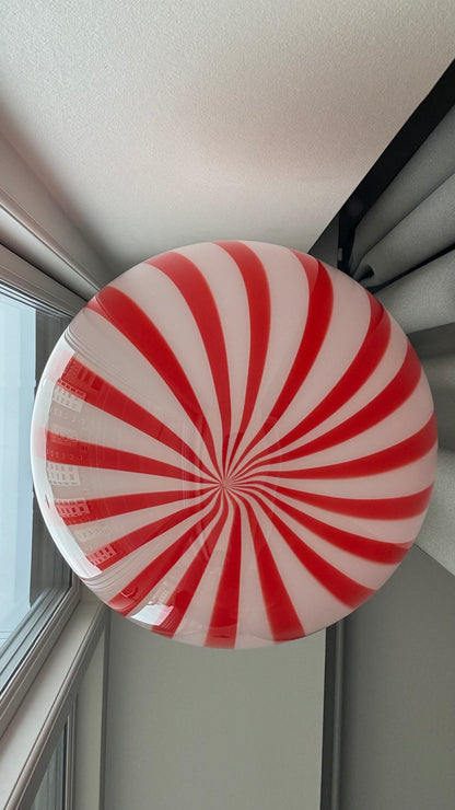 Murano round bolche pendant with red vertical bars, 40 cm