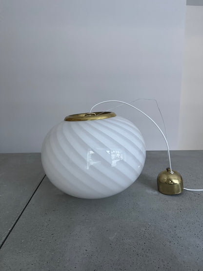 Oval white vintage Murano pendant lamp, 38 cm