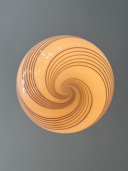 Vintage Murano cream pendant with brown swirl, 40 cm