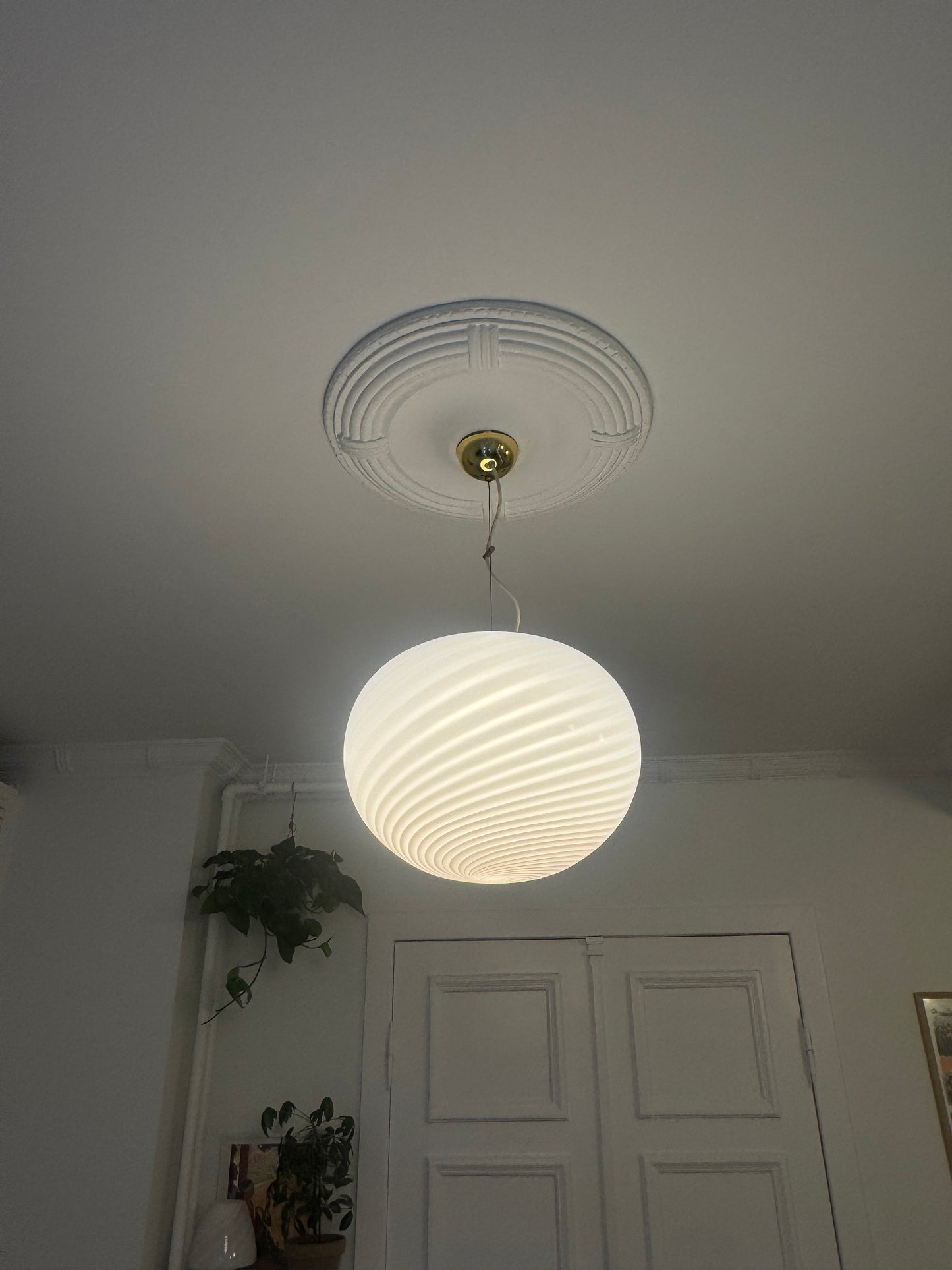 Stor, hvid vintage Murano pendel, 42 cm