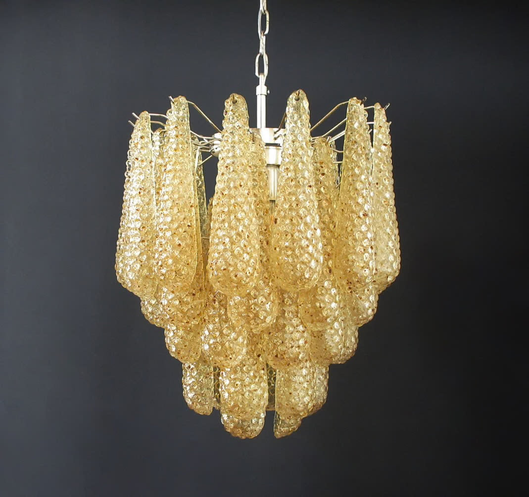 Murano lysekrone | Dråber | 41 glas | Rav/gul