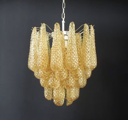 Murano lysekrone | Dråber | 41 glas | Rav/gul
