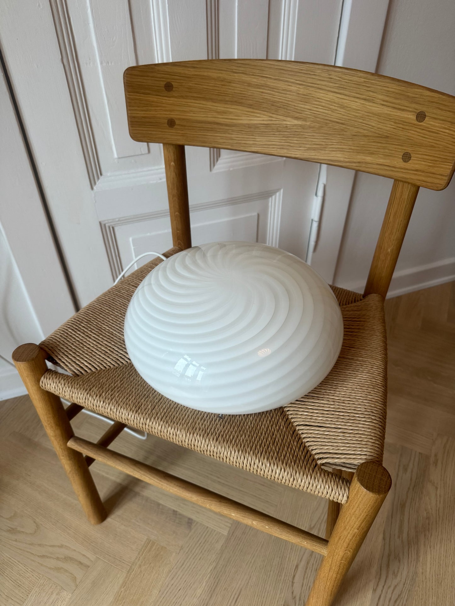 Smuk Vintage Murano plafond med hvid klassisk swirl, 30 cm