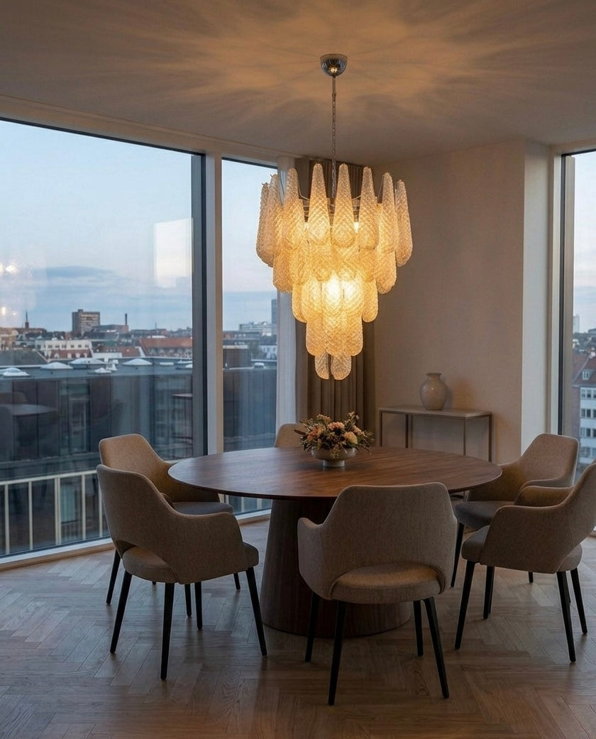 Murano lysekrone | Dråber | 52 glas | Rav/gul