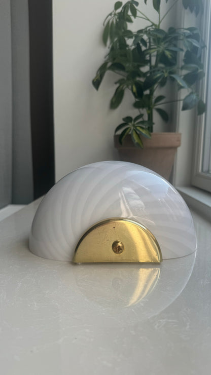 Vintage Murano shell wall lamp with patinated brass suspension