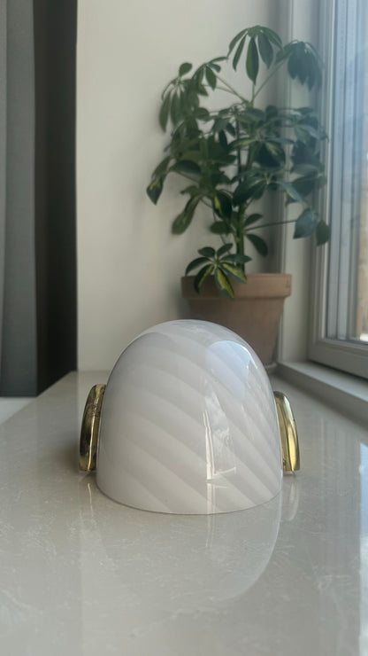 Vintage Murano shell wall lamp with patinated brass suspension