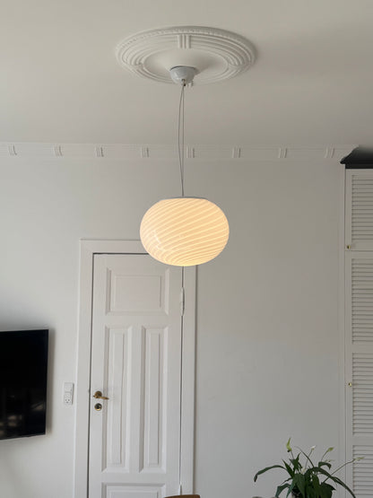 White vintage Murano pendant lamp, 37 cm, two pieces available