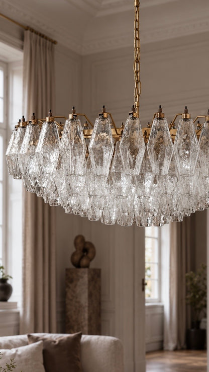 Murano lysekrone | Poliedri | 185 glas | Klart glas
