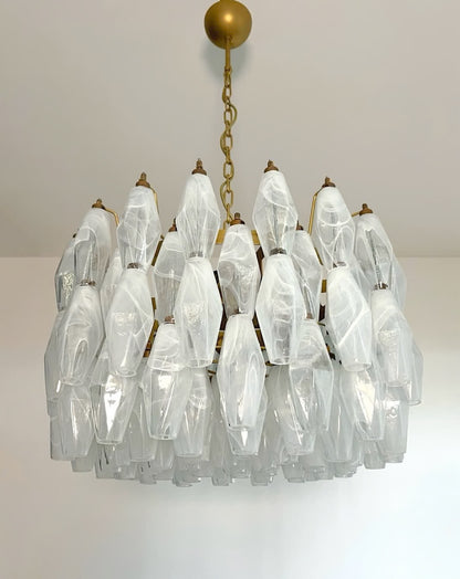 Murano lysekrone | Poliedri | 107 glas | Hvid alabaster