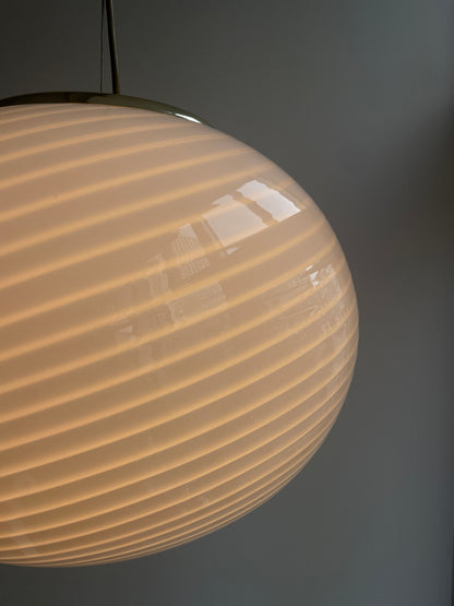 Vintage Murano pendant lamp with white swirl, 40 cm