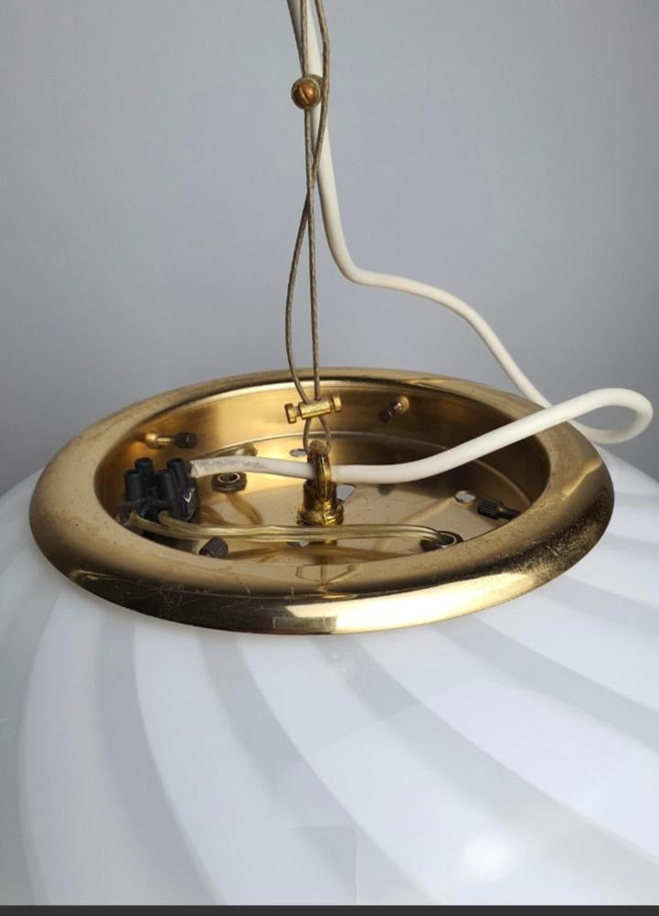 Vintage Murano pendant white swirl, 37 cm