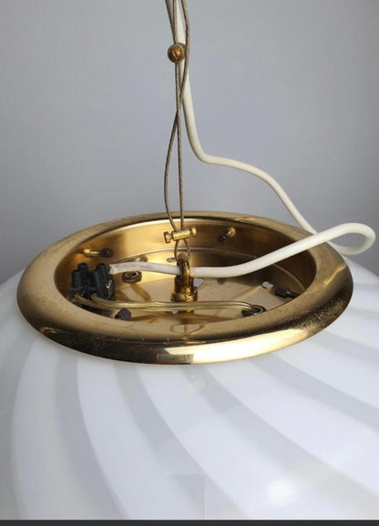 Vintage Murano pendant white swirl, 37 cm