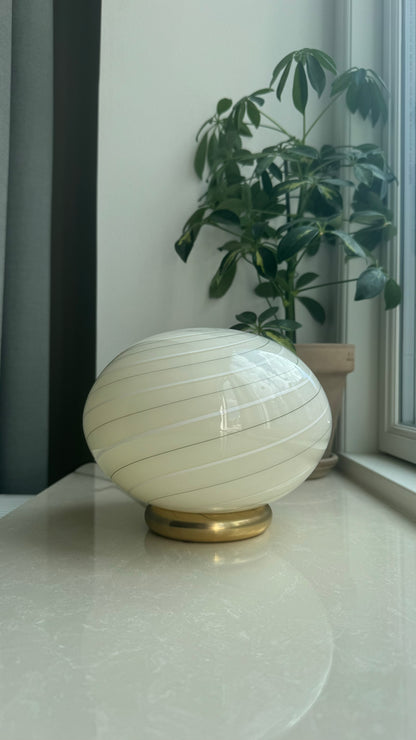 Murano table lamp with cream, white and green stripes, 20 cm