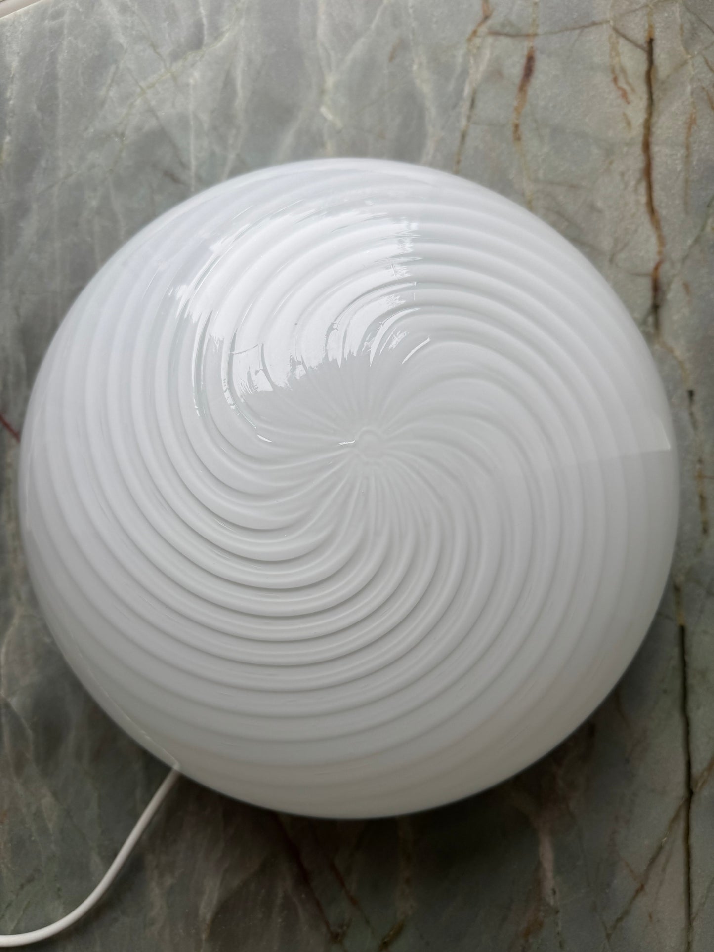 Vintage Murano plafond med hvid klassisk swirl, 30 cm