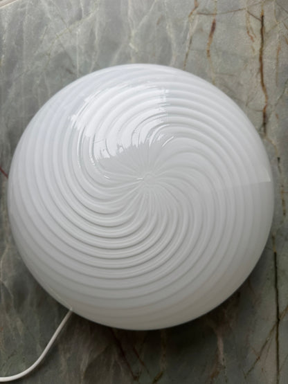 Vintage Murano plafond med hvid klassisk swirl, 30 cm