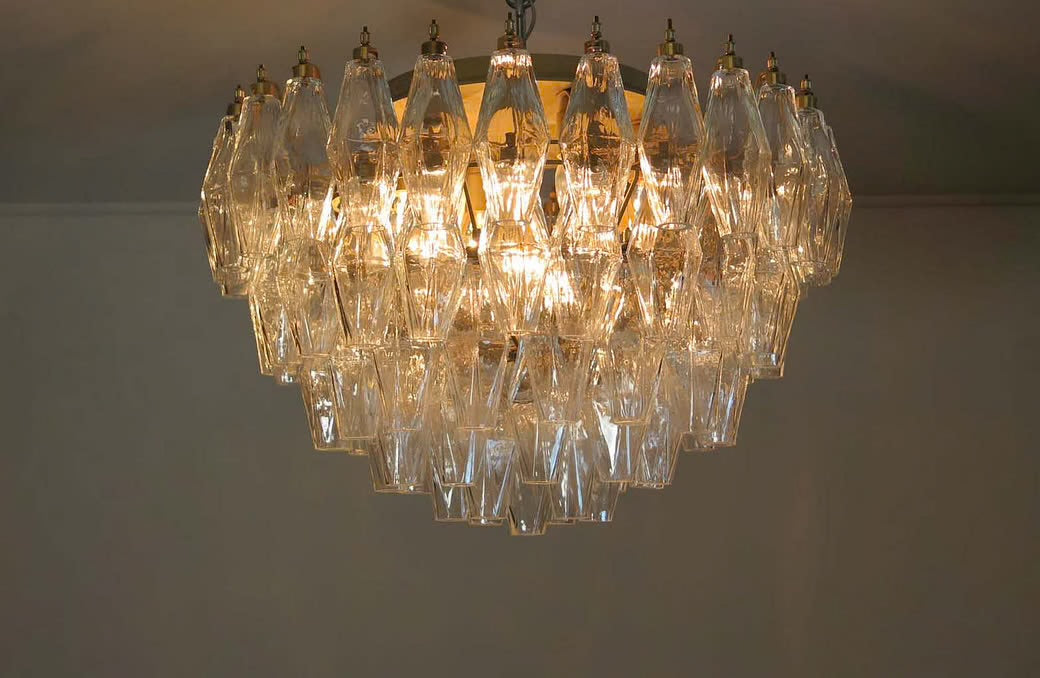 Murano Chandelier | Poliedri | 84 Glasses | Clear Glass