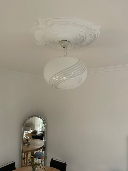 Murano pendant lamp oval and in classic white 6-swirl, 44 cm