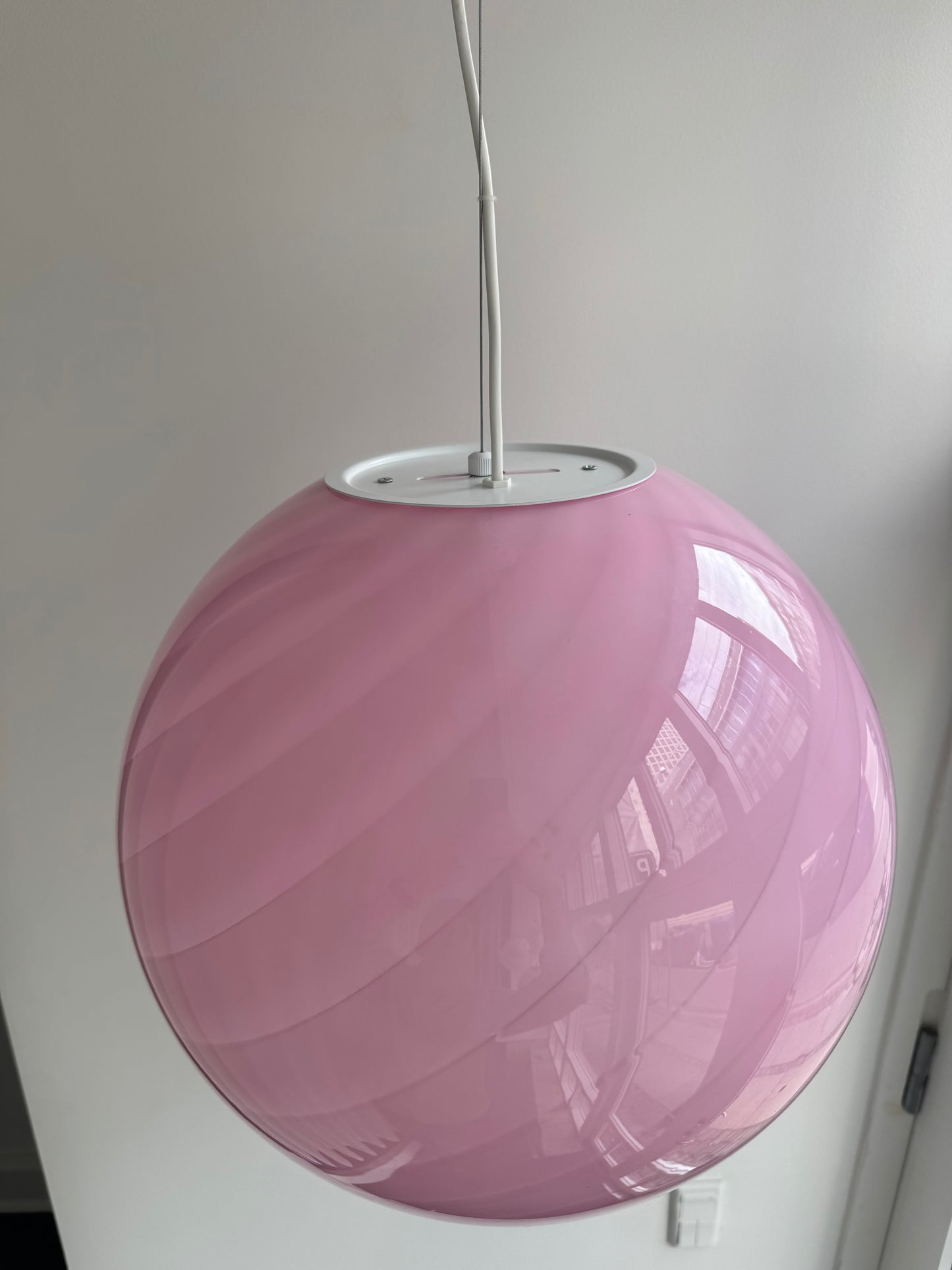Lyserød Murano candy pendel, 40 cm