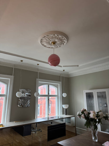 Murano candy pendel rød/hvid swirl, 30 cm