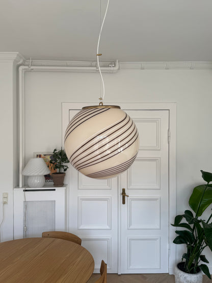 Vintage Murano cream pendant with brown swirl, 40 cm