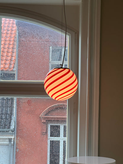 Murano candy pendel rød og hvid swirl, 20 cm