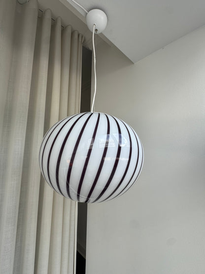 Oval filigree Murano ceiling lamp with purple swirl, 40 cm