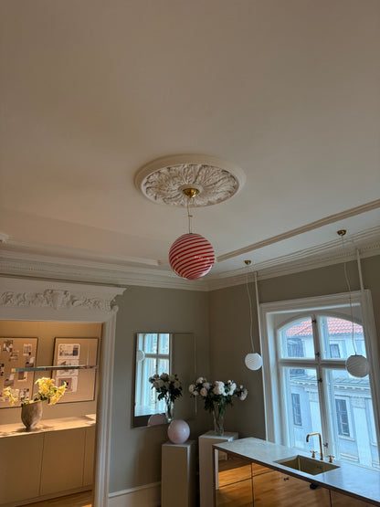 Murano candy pendel rød/hvid swirl, 30 cm