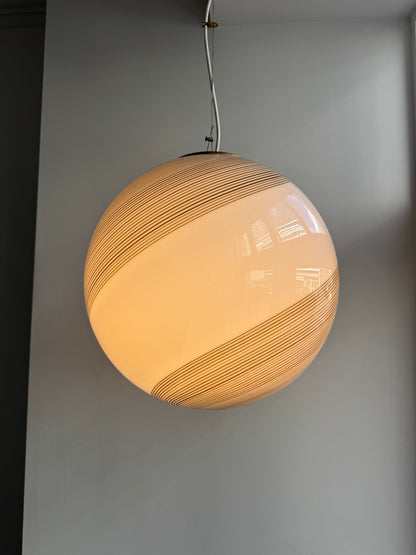 Stor vintage Murano pendel m. brun swirl, 40 cm