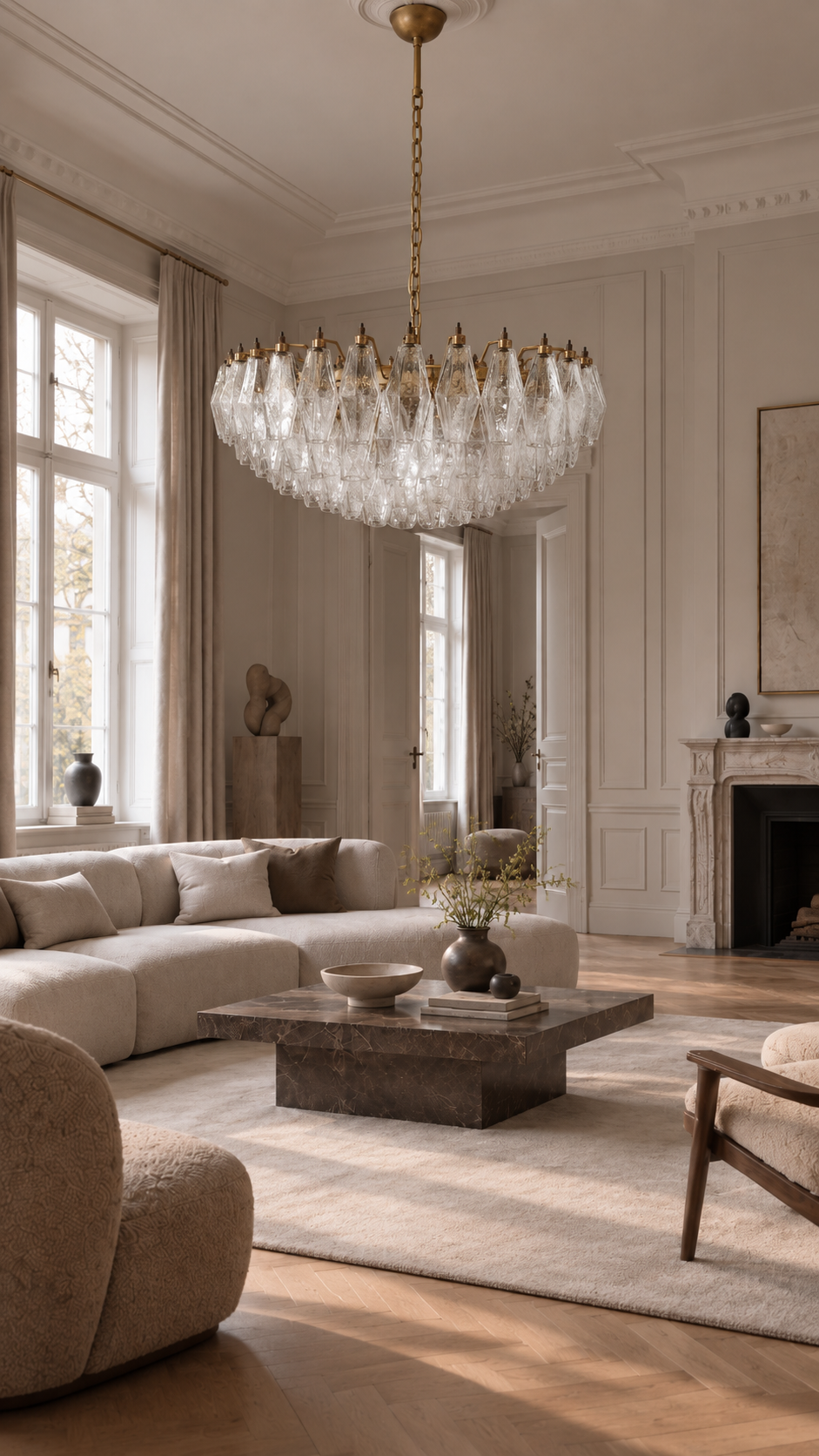 Murano lysekrone | Poliedri | 185 glas | Klart glas