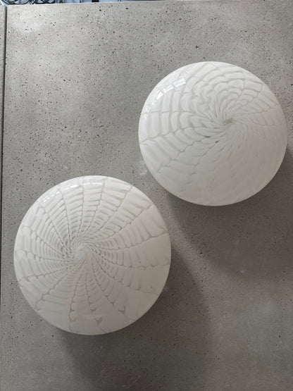 White vintage Murano ceiling lamp with peacock swirl, 40 cm