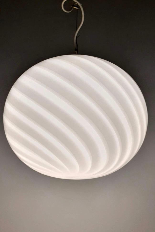 Vintage Murano pendant white swirl, 37 cm