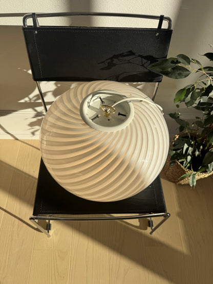 Vintage Murano white pendant lamp with brass canopy, 40 cm