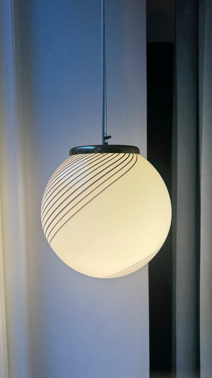 Murano round pendant with cream brown and white swirl, 25cm