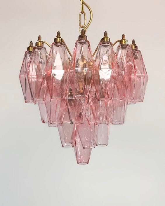 Murano lysekrone | Poliedri | 32 glas | Lyserød