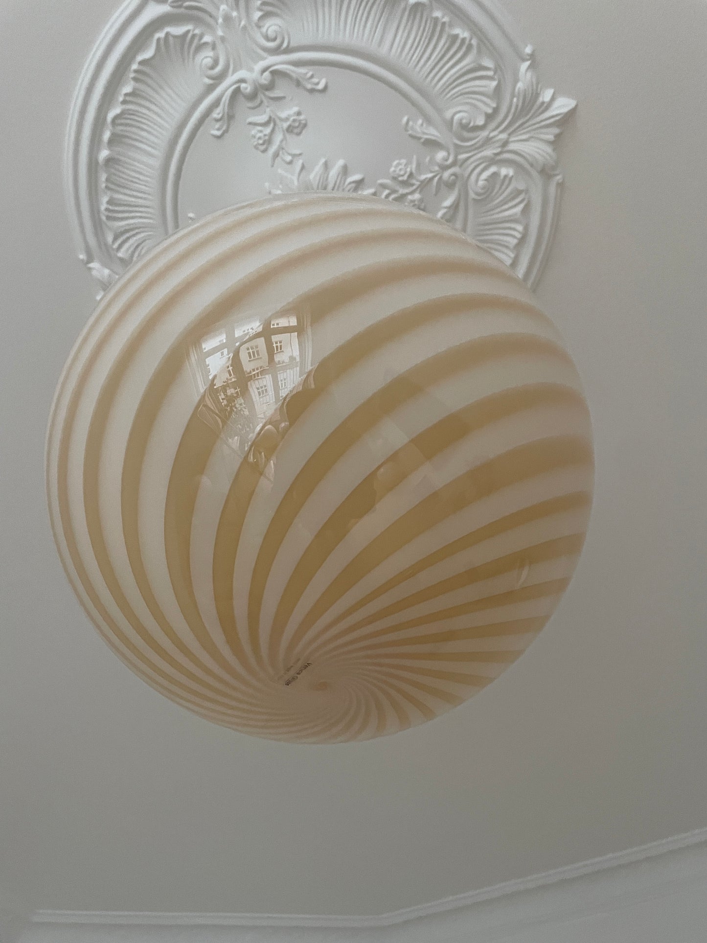 Stor Murano pendel m. gul swirl, 40 cm