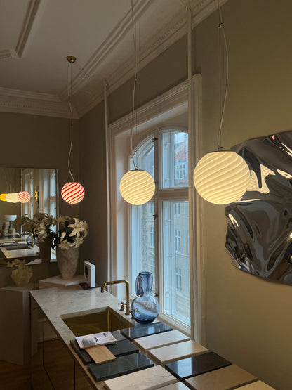 Murano candy pendel rød og hvid swirl, 20 cm