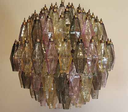 Murano lysekrone | Poliedri | 140 glas | Grøn/lyserød/gul