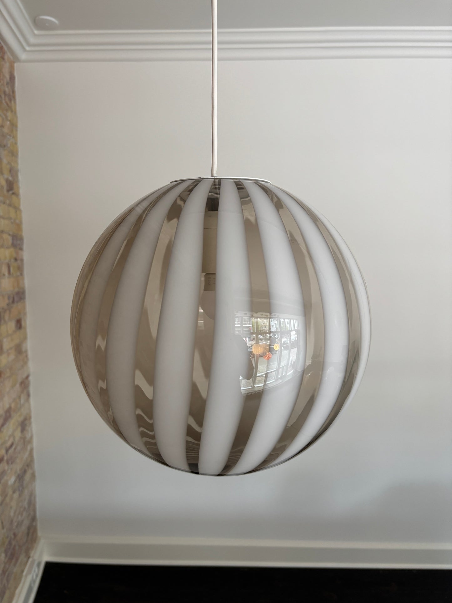 Murano pendant lamp with white and transparent pendant, 30 cm