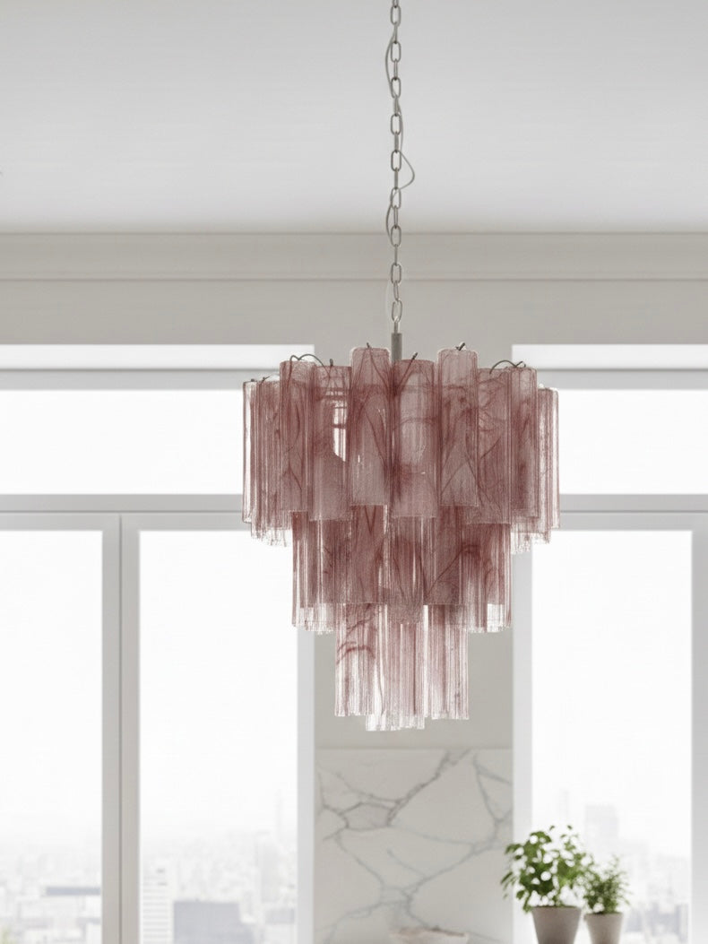 Murano chandelier | Tuber | 48 glass | Pink alabaster glass 