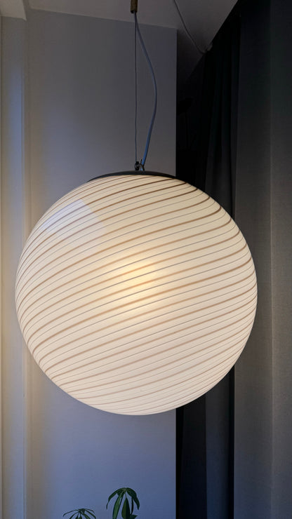 Vintage Murano cream pendant with brown swirl, 40 cm