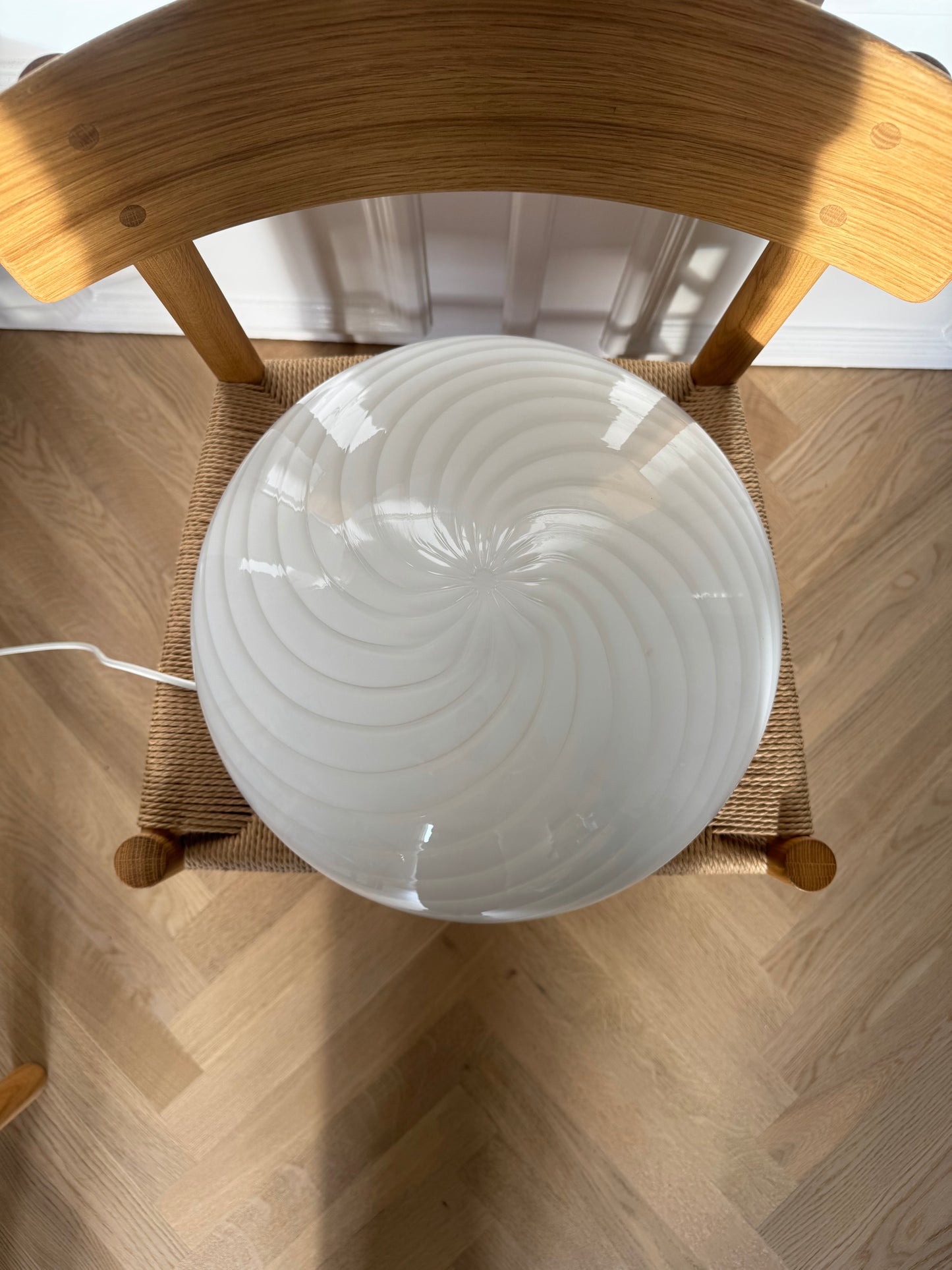 Vintage Murano plafond med hvid klassisk swirl, 38 cm