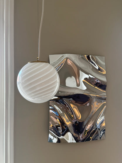 Rund Murano pendel i hvid swirl, 20 cm